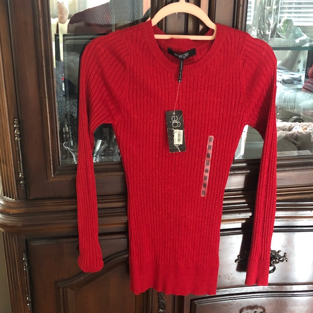 Energie Red Ribbed Crewneck Sweater